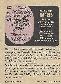 1971 O-Pee-Chee CFL #123 Wayne Harris Back
