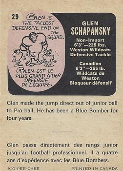1971 O-Pee-Chee CFL #29 Glen Schapansky Back