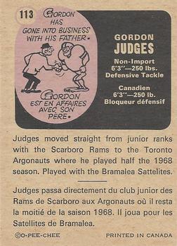 1971 O-Pee-Chee CFL #113 Gordon Judges Back