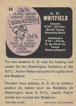 1971 O-Pee-Chee CFL #35 A.D. Whitfield Back