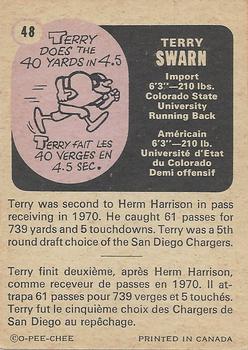 1971 O-Pee-Chee CFL #48 Terry Swarn Back