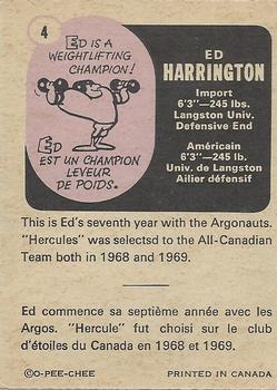 1971 O-Pee-Chee CFL #4 Ed Harrington Back