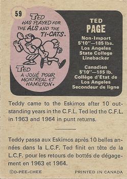 1971 O-Pee-Chee CFL #59 Ted Page Back