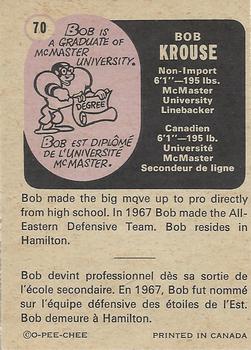 1971 O-Pee-Chee CFL #70 Bob Krouse Back