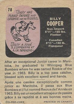1971 O-Pee-Chee CFL #78 Billy Cooper Back