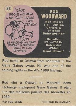 1971 O-Pee-Chee CFL #83 Rod Woodward Back