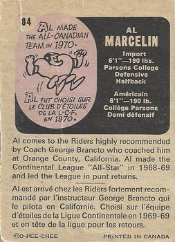 1971 O-Pee-Chee CFL #84 Al Marcelin Back