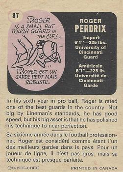 1971 O-Pee-Chee CFL #87 Roger Perdrix Back