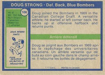 1972 O-Pee-Chee CFL #106 Doug Strong Back