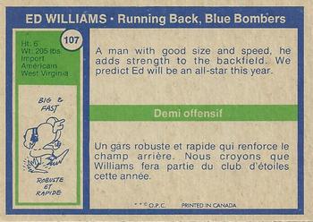 1972 O-Pee-Chee CFL #107 Ed Williams Back