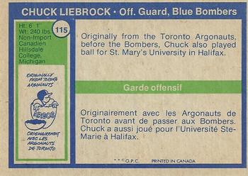 1972 O-Pee-Chee CFL #115 Chuck Liebrock Back