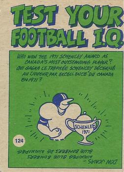 1972 O-Pee-Chee CFL #124 Pro Action Back