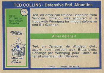 1972 O-Pee-Chee CFL #16 Ted Collins Back