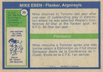 1972 O-Pee-Chee CFL #36 Mike Eben Back
