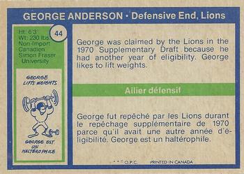 1972 O-Pee-Chee CFL #44 George Anderson Back