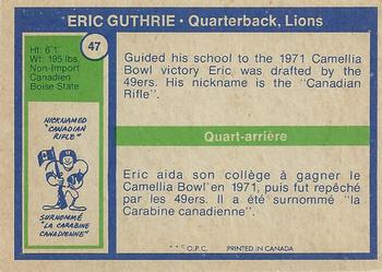 1972 O-Pee-Chee CFL #47 Eric Guthrie Back