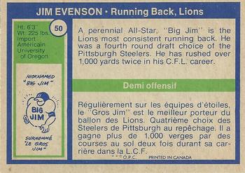 1972 O-Pee-Chee CFL #50 Jim Evenson Back