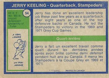 1972 O-Pee-Chee CFL #54 Jerry Keeling Back