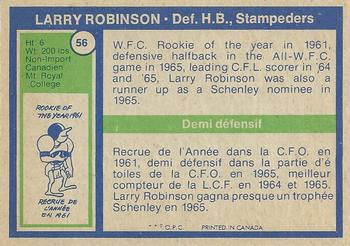 1972 O-Pee-Chee CFL #56 Larry Robinson Back