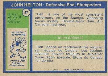 1972 O-Pee-Chee CFL #57 John Helton Back