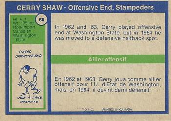 1972 O-Pee-Chee CFL #58 Gerry Shaw Back