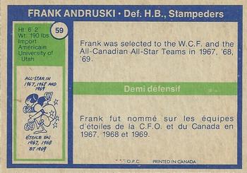 1972 O-Pee-Chee CFL #59 Frank Andruski Back
