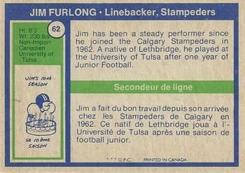 1972 O-Pee-Chee CFL #62 Jim Furlong Back