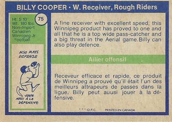 1972 O-Pee-Chee CFL #75 Billy Cooper Back