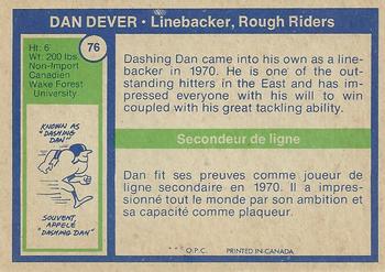 1972 O-Pee-Chee CFL #76 Dan Dever Back