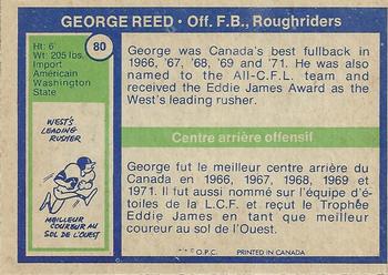 1972 O-Pee-Chee CFL #80 George Reed Back