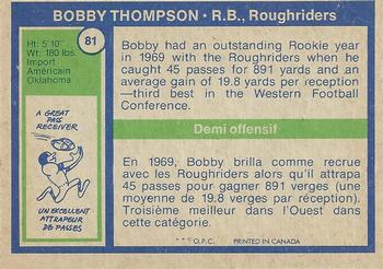 1972 O-Pee-Chee CFL #81 Bobby Thompson Back