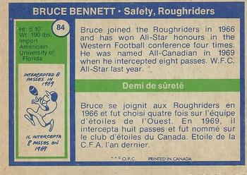 1972 O-Pee-Chee CFL #84 Bruce Bennett Back