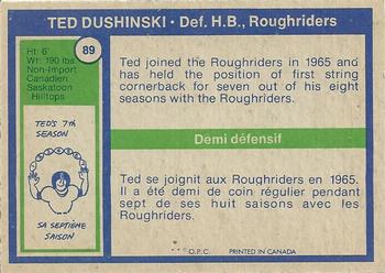 1972 O-Pee-Chee CFL #89 Ted Dushinski Back