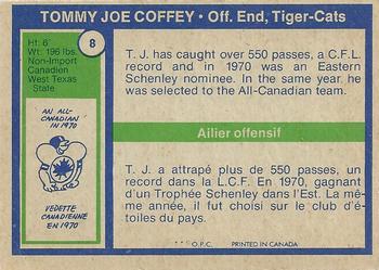 1972 O-Pee-Chee CFL #8 Tommy Joe Coffey Back