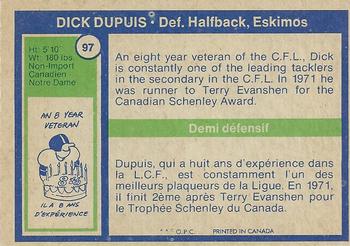 1972 O-Pee-Chee CFL #97 Dick Dupuis Back
