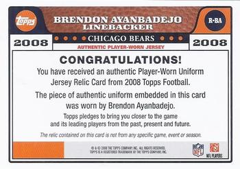 2008 Topps - Jersey Relics #R-BA Brendon Ayanbadejo Back