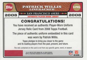 2008 Topps - Jersey Relics #R-PWIL Patrick Willis Back