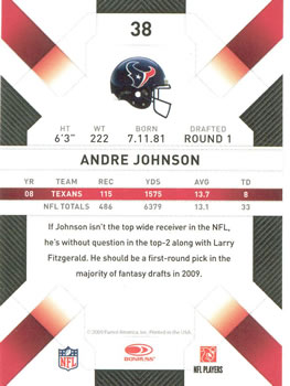 2009 Donruss Threads #38 Andre Johnson Back