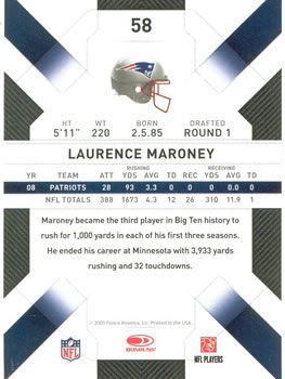 2009 Donruss Threads #58 Laurence Maroney Back