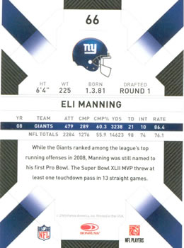 2009 Donruss Threads #66 Eli Manning Back