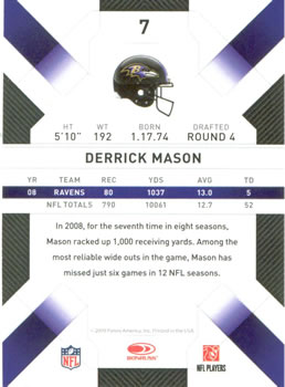 2009 Donruss Threads #7 Derrick Mason Back