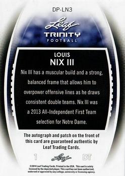 2014 Leaf Trinity #DP-LN3 Louis Nix III Back