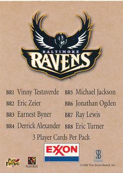 1996 Score Board Baltimore Ravens #NNO Checklist ($1 Coupon) Back