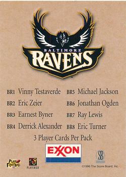 1996 Score Board Baltimore Ravens #NNO Checklist (50 cent Coupon) Back
