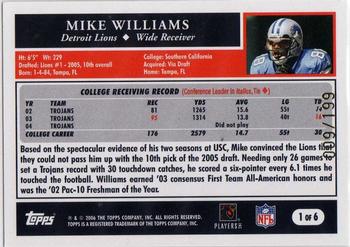 2005 Topps - 2006 Super Bowl XL NFL Experience Platinum #1 Mike Williams Back