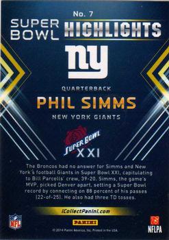 2014 Panini Macy's Super Bowl XLVIII Highlight Giveaway #7 Phil Simms Back