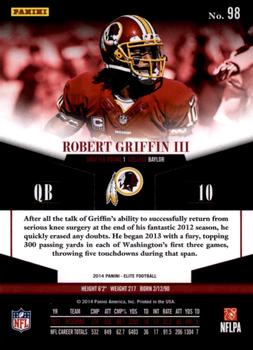 2014 Panini Elite #98 Robert Griffin III Back