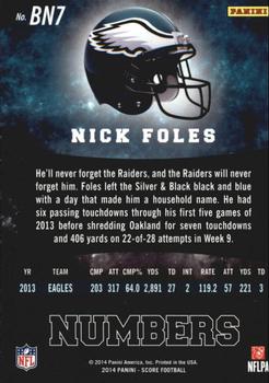 2014 Score - Behind the Numbers Blue #BN7 Nick Foles Back
