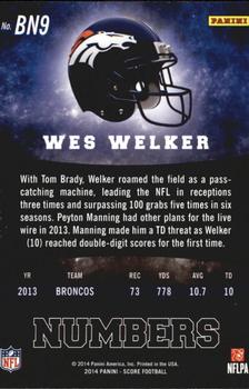 2014 Score - Behind the Numbers Blue #BN9 Wes Welker Back