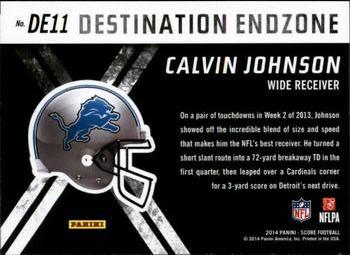 2014 Score - Destination End Zone Blue #DE11 Calvin Johnson Back